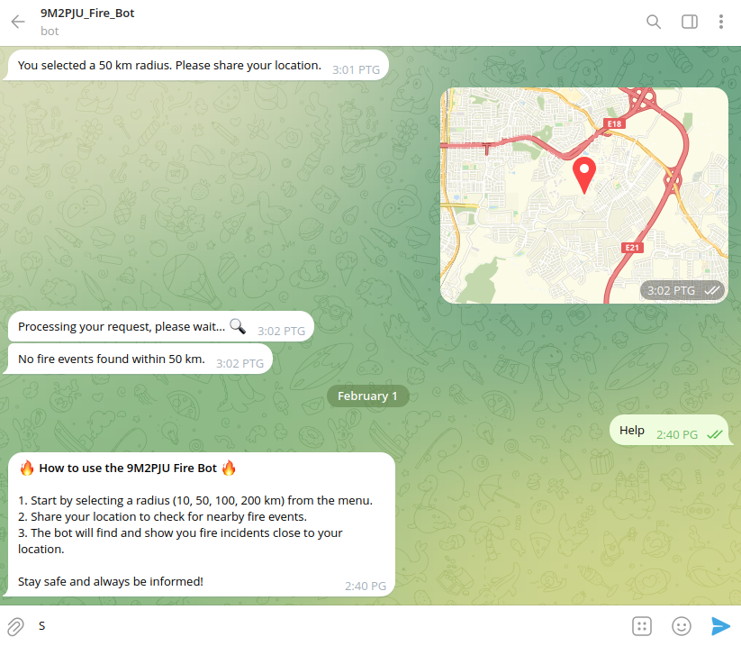 9M2PJU Fire Bot on Telegram