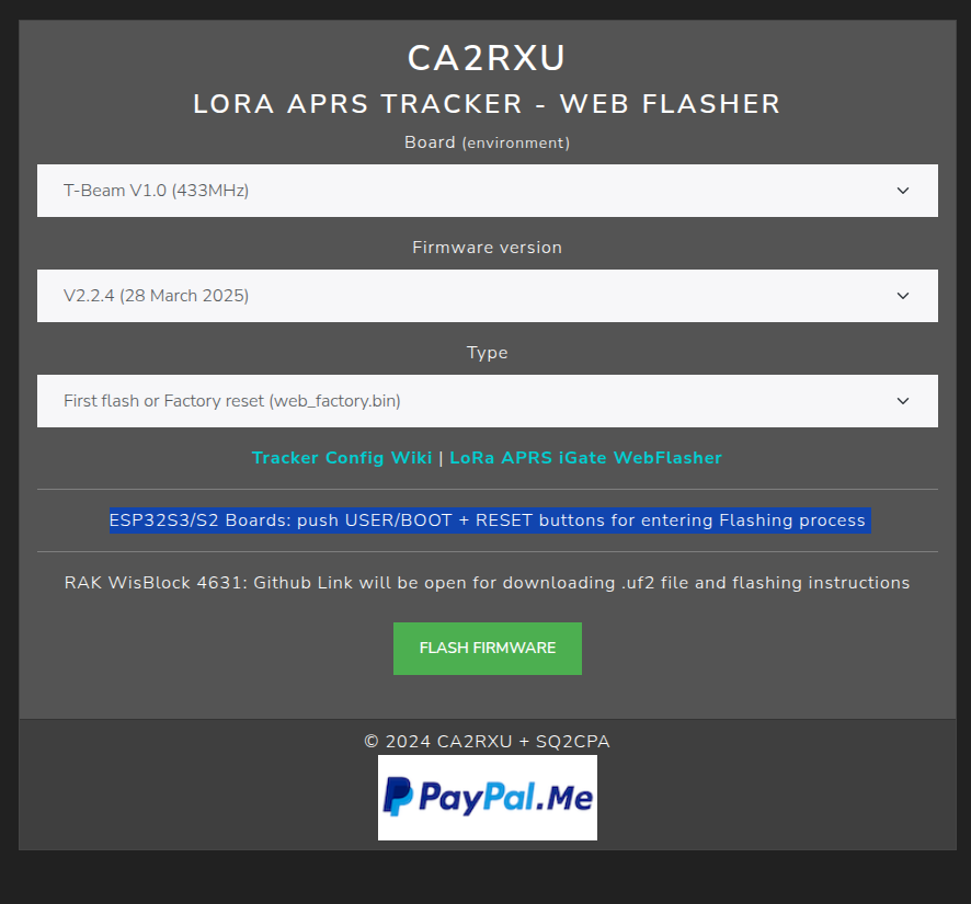 LoRa APRS Tracker Web Flasher