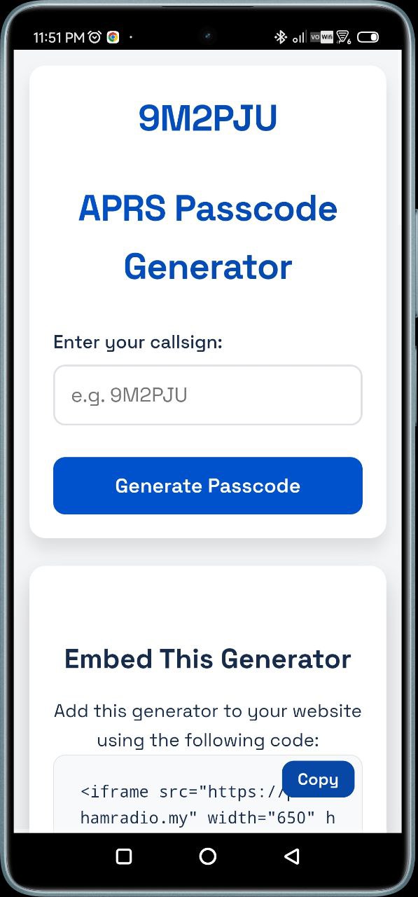 9M2PJU APRS Passcode Generator Android App