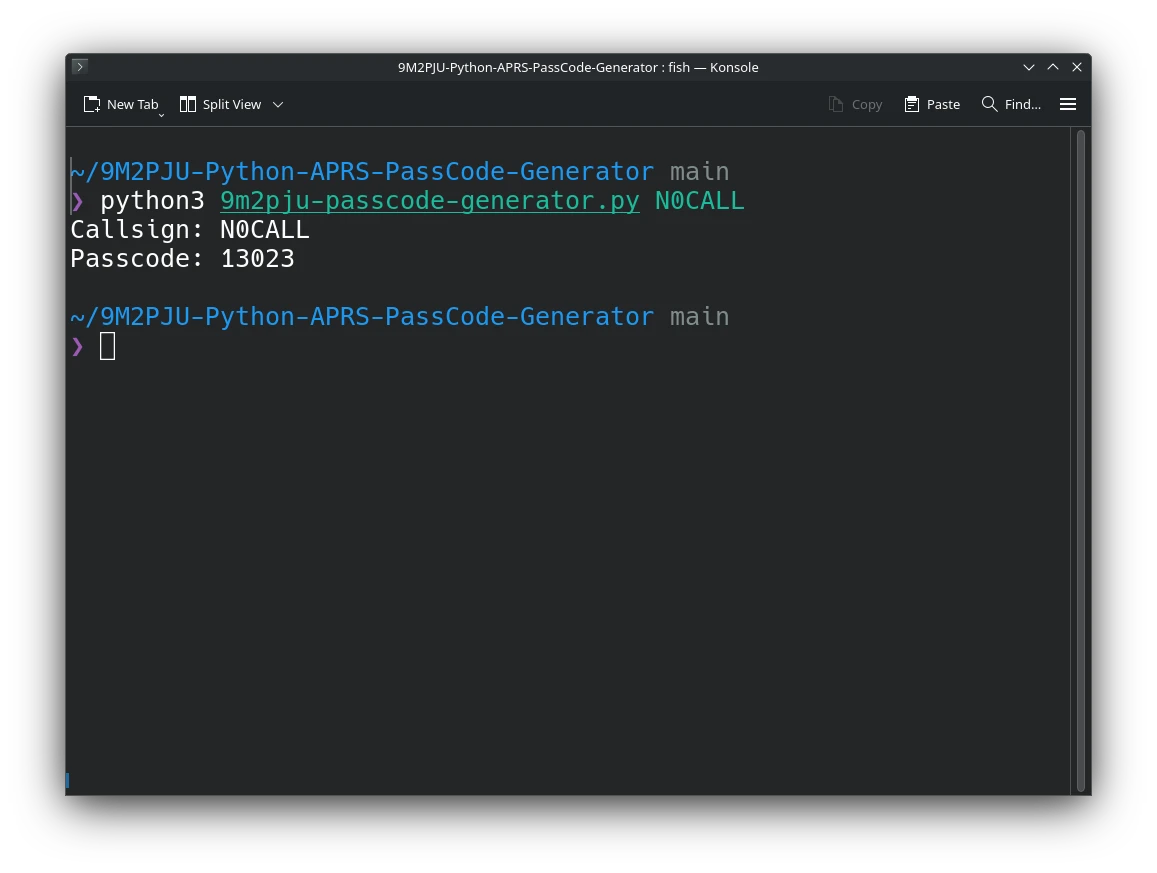 9M2PJU python aprs passcode generator