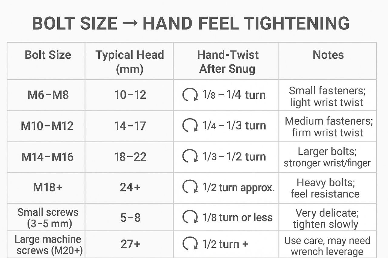 hand feel tightening chart