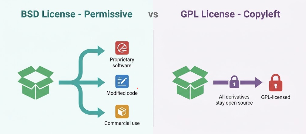 BSD license vs GPL license