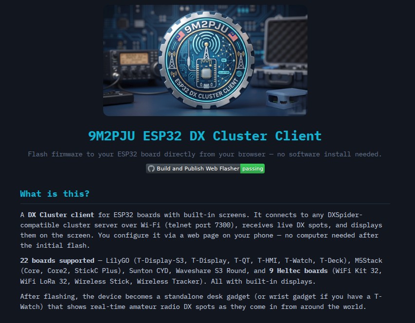 9M2PJU-ESP32-DX-Cluster-client-web-flash-tool Build a Standalone ESP32 DX Cluster Client with 9M2PJU Firmware