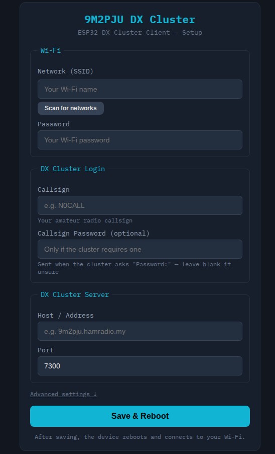 9M2PJU-ESP32-DX-Cluster-web-admin-UI Build a Standalone ESP32 DX Cluster Client with 9M2PJU Firmware