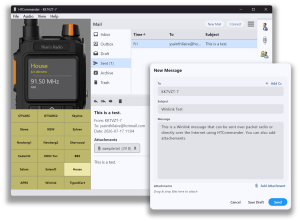 HTCommander Winlink radio email interface with packet and internet compose window