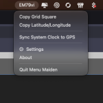 Menu Maiden macOS menu bar application showing live Maidenhead grid square and settings