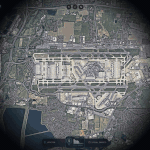 Airport ground traffic in Google Photorealistic 3D: live aircraft taxiing with trails on a 3D apron in God's Eye View
