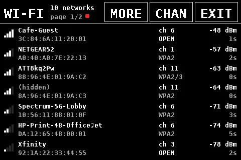 P4 SDR WiFi scanner list of 2.4 GHz access points on ESP32-C6