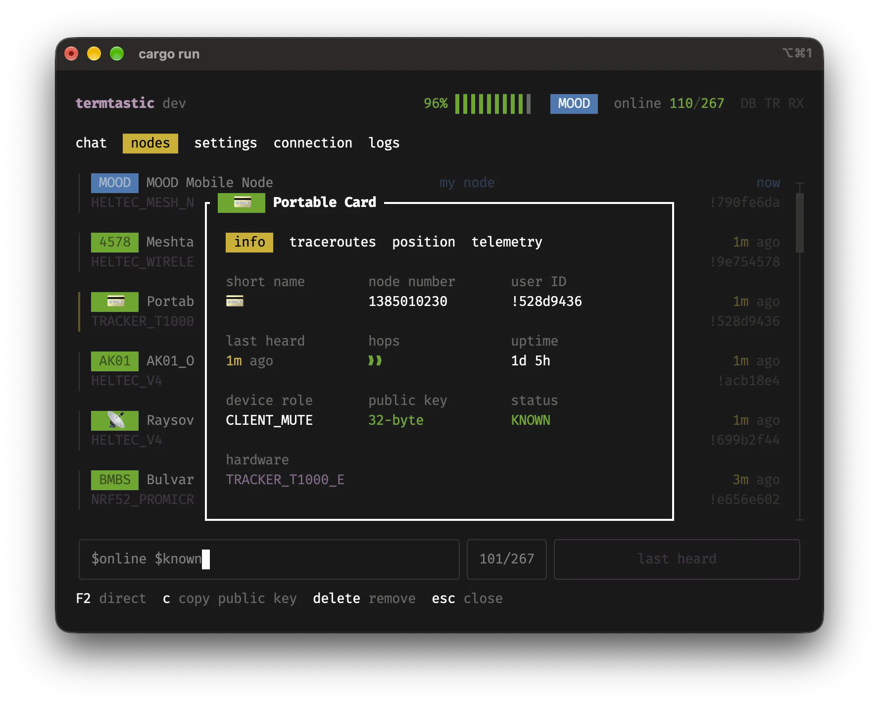 Termtastic expanded node view with detailed info, telemetry, position and action buttons