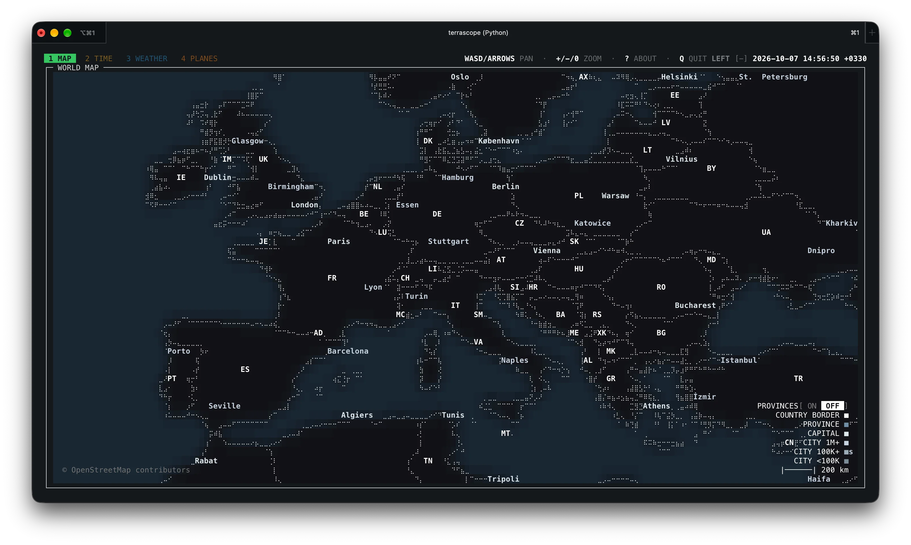 Terrascope close-up of Europe without province boundaries