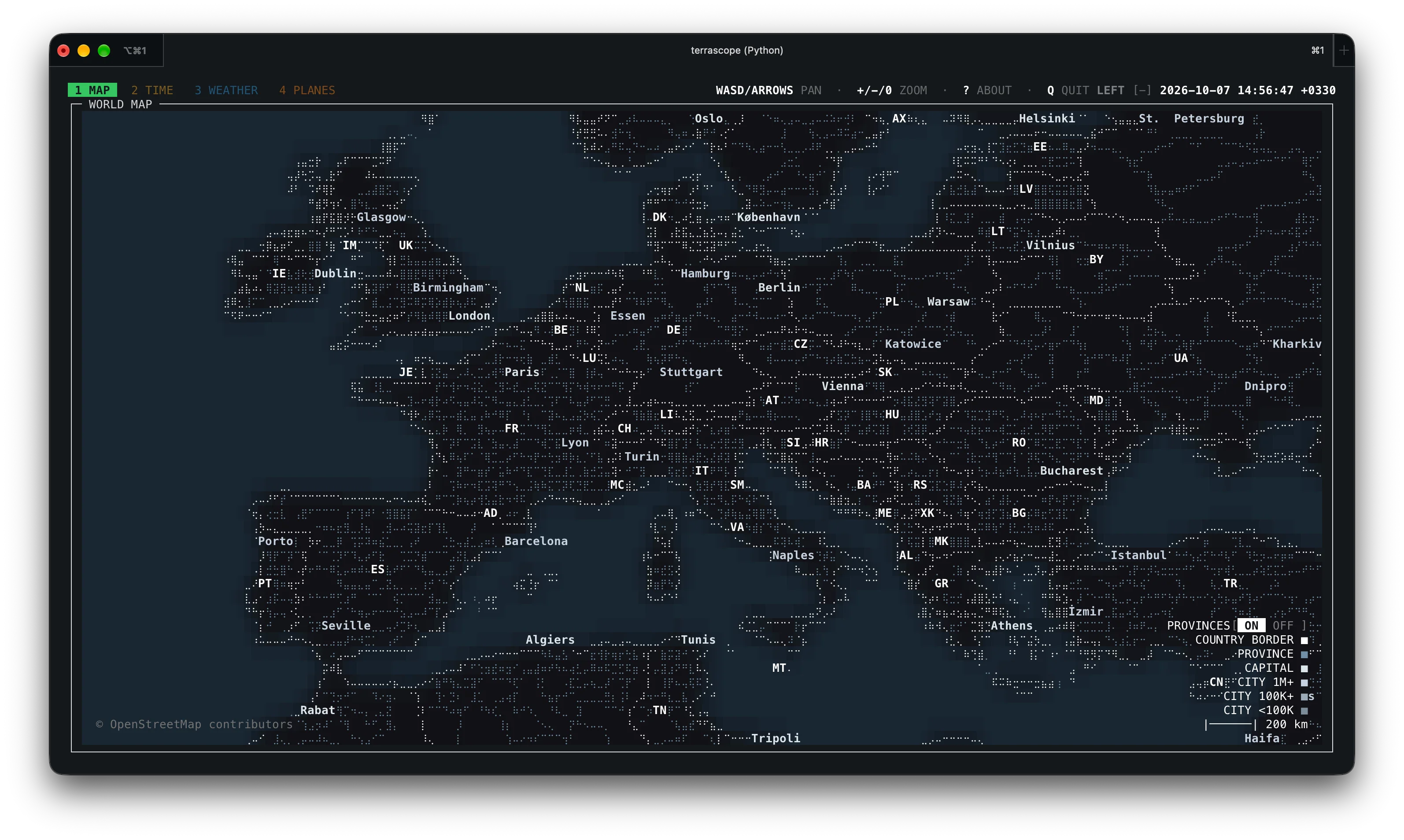 Terrascope close-up of Europe with province and state boundaries