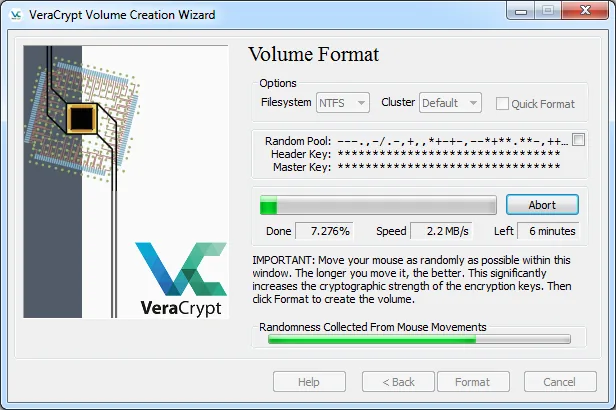 VeraCrypt non system volume encryption options for standard and hidden volumes